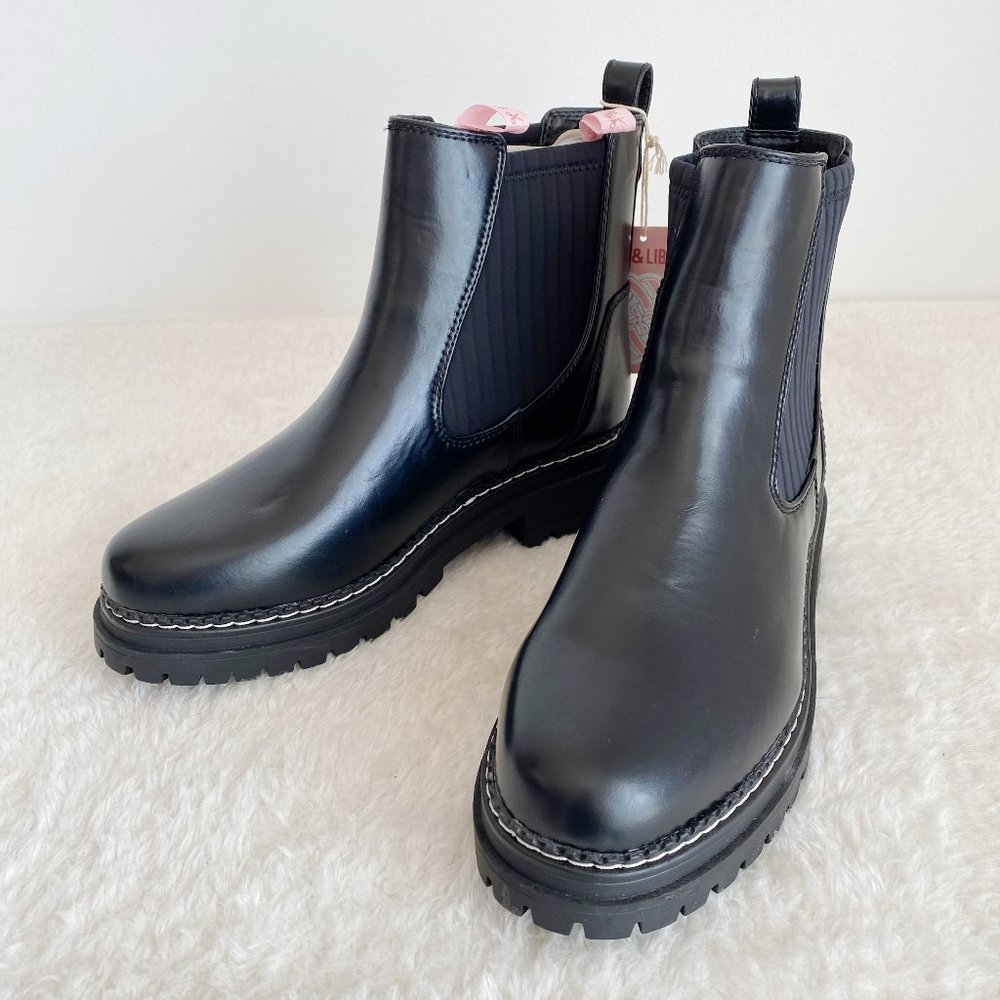 Sam&Libby Women's Skylar Pull-on Bootie, Black Leather, Size 7.5 / 9